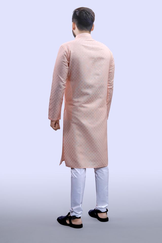Tibra Collection Men Kurta - Beige | Block Pattern | Cotton Blend | XXL