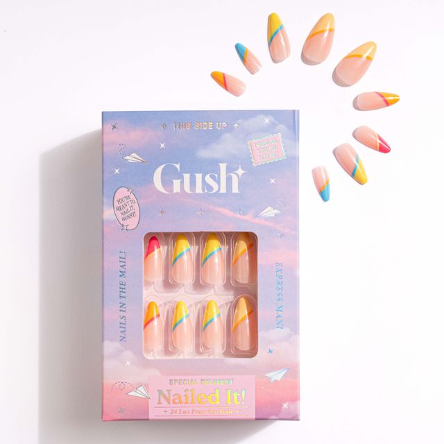 Gush Beauty Nailed It | Reusable Luxury Press On Nails | Medium Almond | Candy Land | Nude & Gold