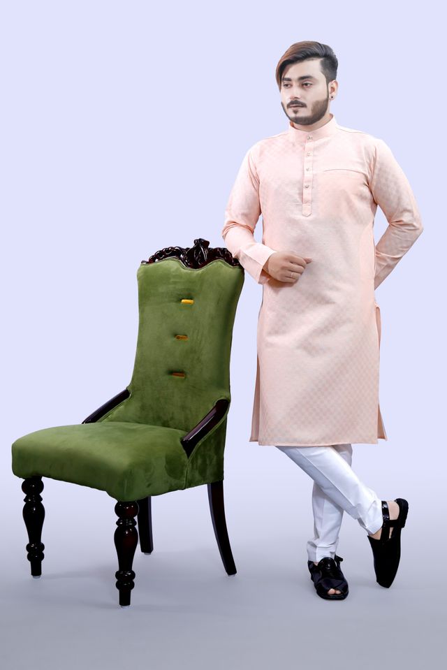 Tibra Collection Men Kurta - Beige | Block Pattern | Cotton Blend | XXL