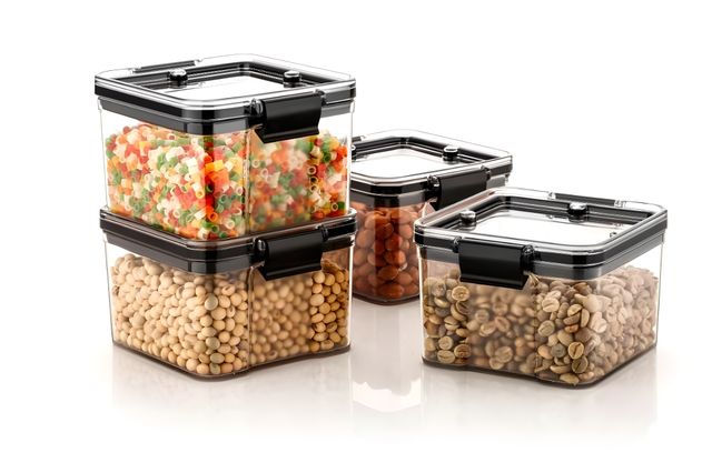 Youbee Plastic Lock Square Containers For Kitchen Storage, Food & Multipurpose 700 Ml Set Of 2