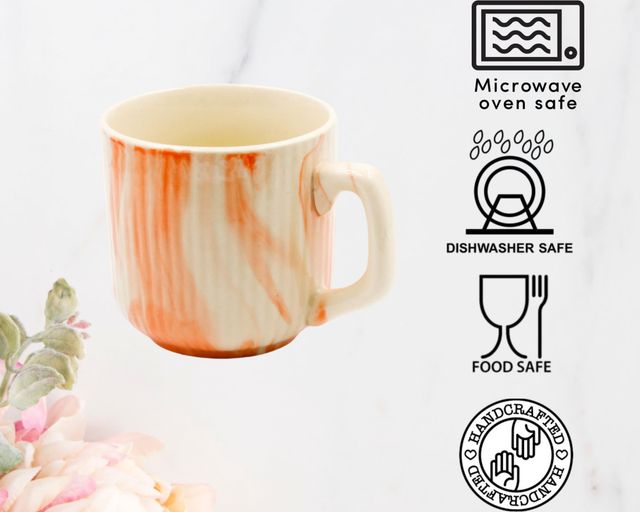 BAY6 Stoneware Italian Milk & Coffee Mug - White & Orange - 250 ML