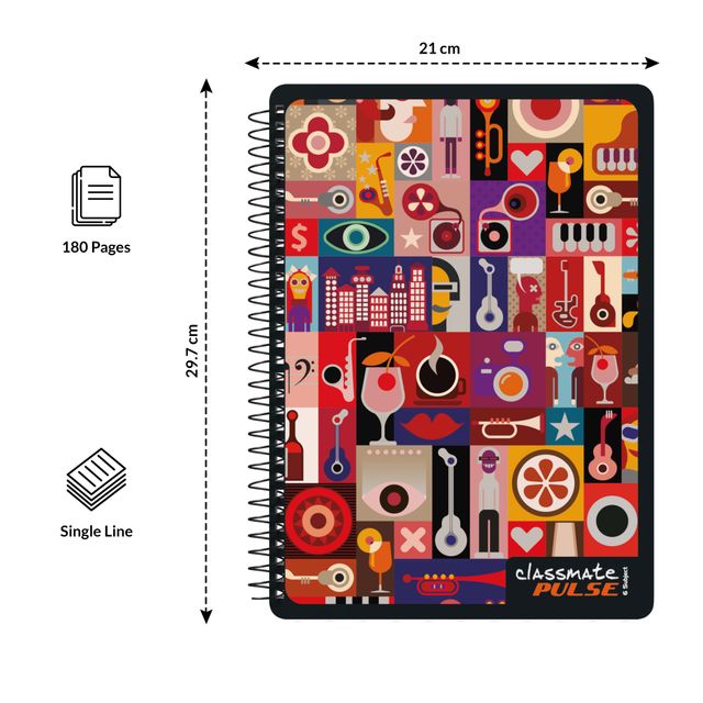 Classmate Single Line Spiral Notebook (297 x 210mm, Assorted Design) 1 pc Combo