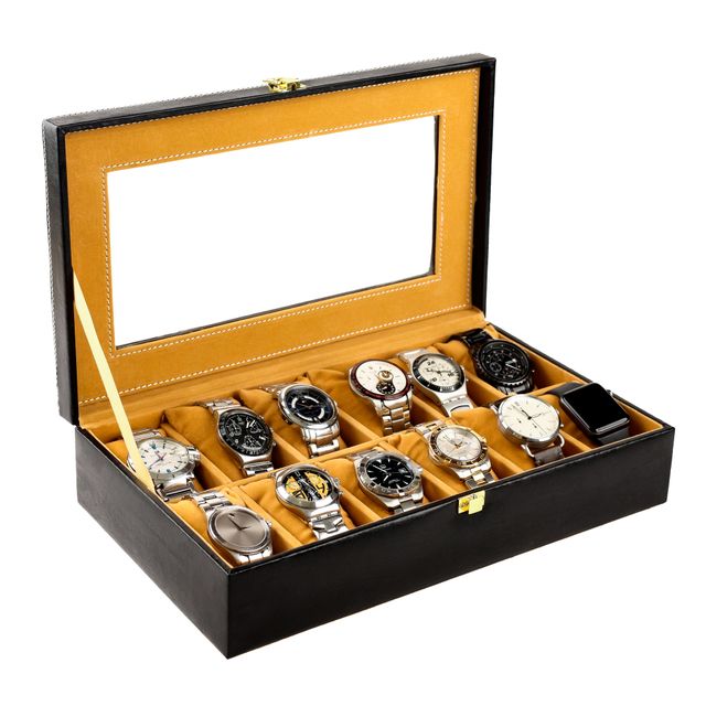 Birch & Co. Unisex Re-engineered Wood and Vegan Leather Rectangular Watch Box | Black