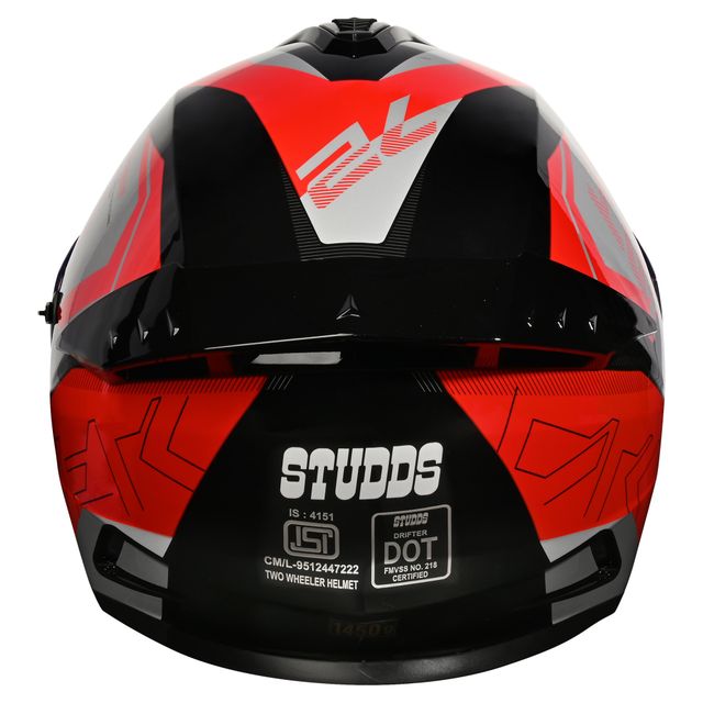 Studds Drifter Rebellion ISI-DOT Certified Full Face Helmet | Dual Visor & Spoiler |Black Red - L