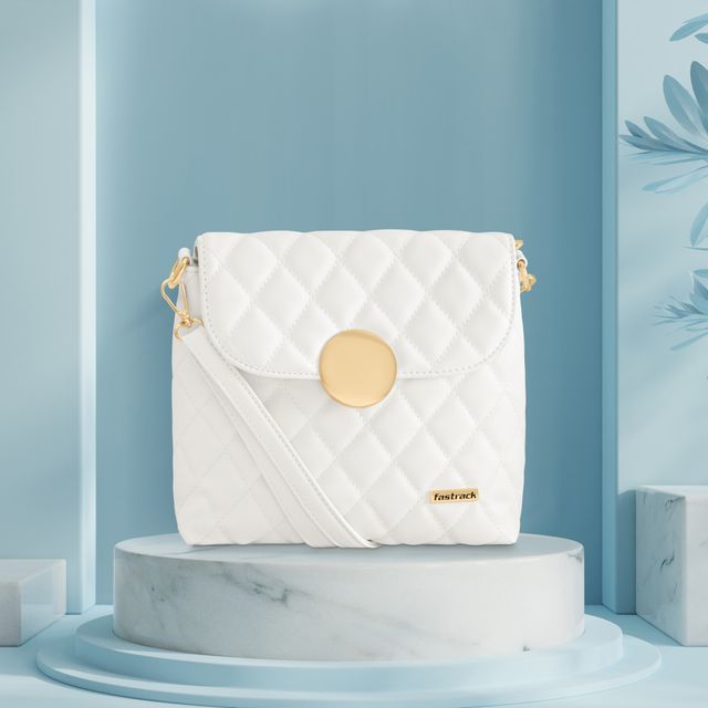 Fastrack Women's Quilted Structured Sling Bag | White