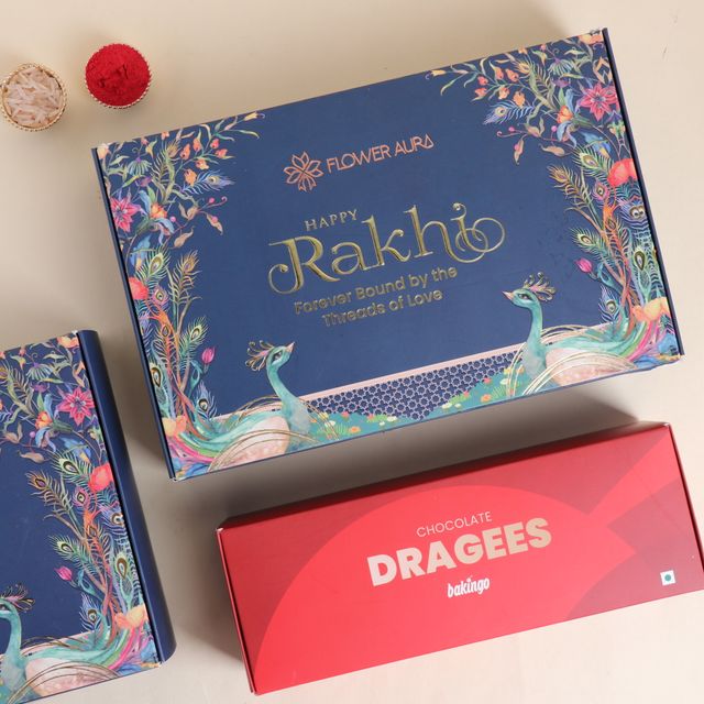 FlowerAura Rakhi Joy Dragees, Rakhi Set, and Om Thal - Complete Celebration