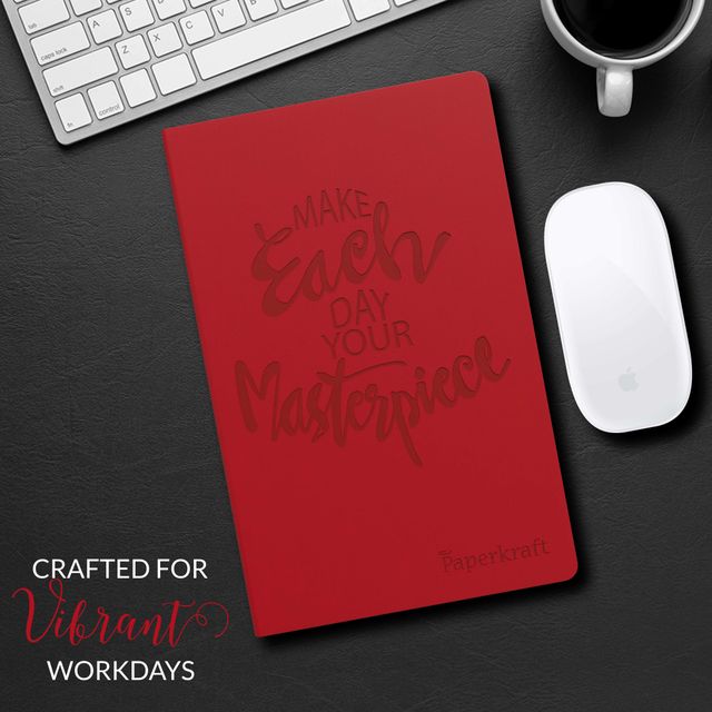 Paperkraft Designer Series With Pu Leather - Red Color, 192 Pages, Pack Of 1-Set Of 1