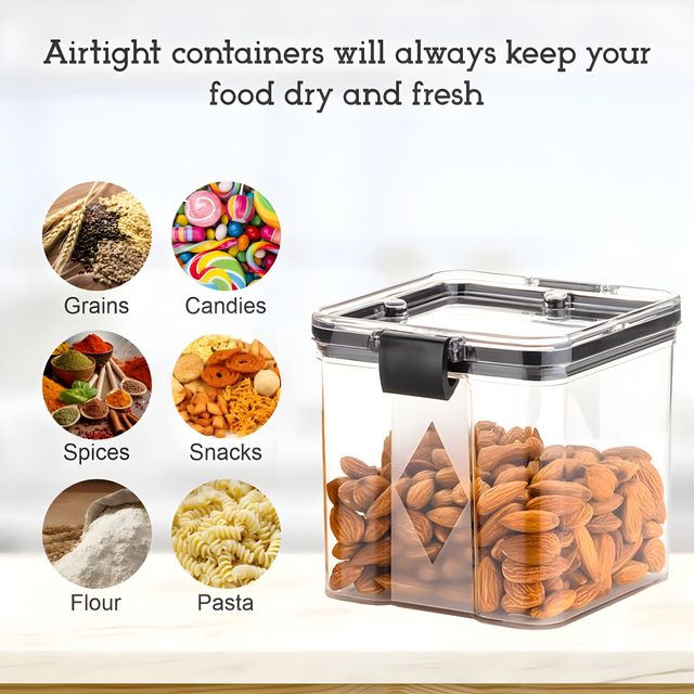 Youbee Plastic Lock Square Containers For Kitchen Storage, Food & Multipurpose 700 Ml Set Of 2