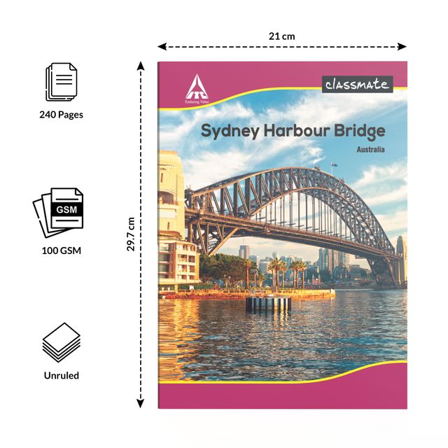 Classmate 29.7 x 21 cm Unruled Notebook | 240 Pages - Assorted