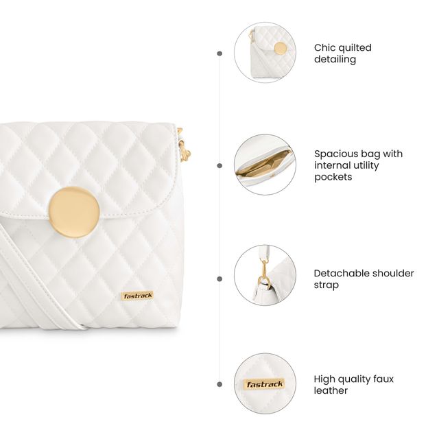 Fastrack Women's Quilted Structured Sling Bag | White