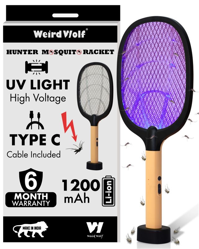 Killato Weird Wolf 2 In 1 Uv Light Mosquito Bat Racket Usb Type-C Charging, (Peach-Black)
