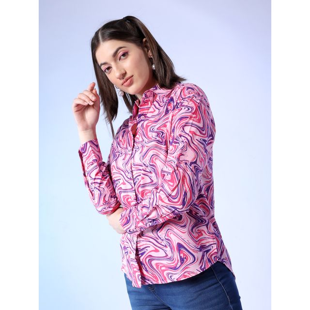 Freehand Women | Loose Fit Abstract Casual Loose Shirt | Multicolor | L