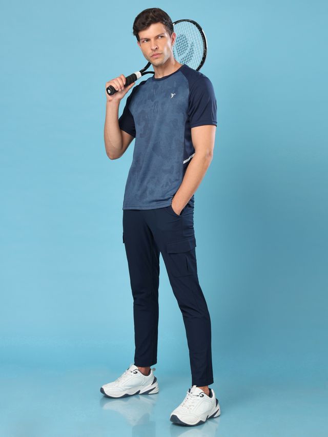 Technosport Men Poly Solid Relax Fit Sports Cargo Trackpants with DURACOOL+ | Navy | M