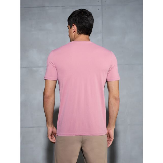 Technosport Men's Poly Printed Slim Fit Round Neck Sports T-shirt | Dusty Rose - S