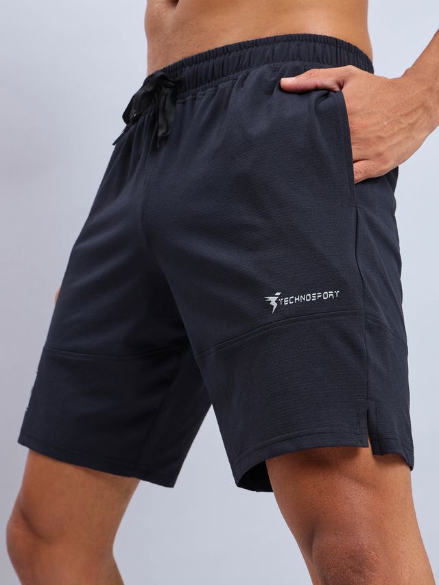 Technosport Men Poly Solid Relax Fit Sports Shorts with ELASTO LITE | Black | M