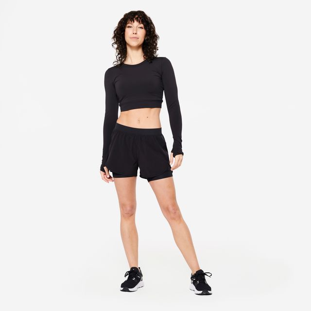 Decathlon | Womens Fitness Shorts With Tights- Black, L