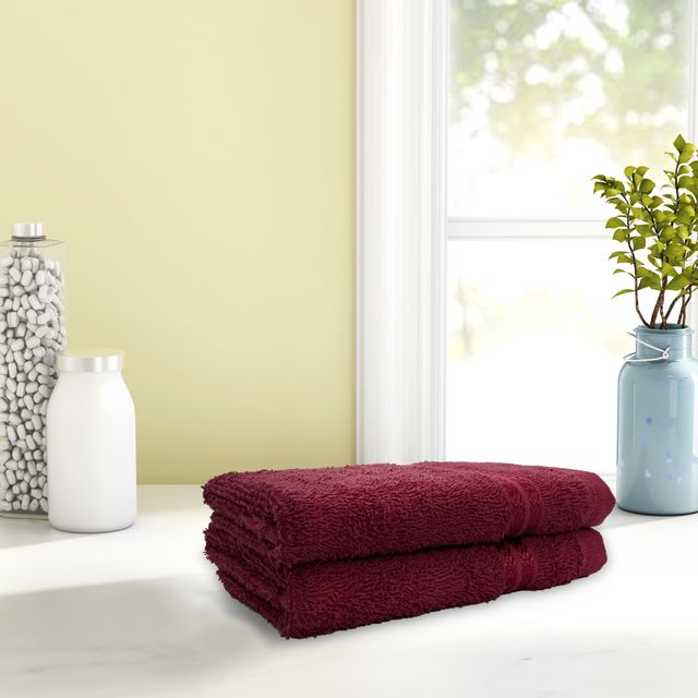 Welspun 100% Cotton Anti Bacterial Dark Red Hand Towel For Men And Women Pack Of 2
