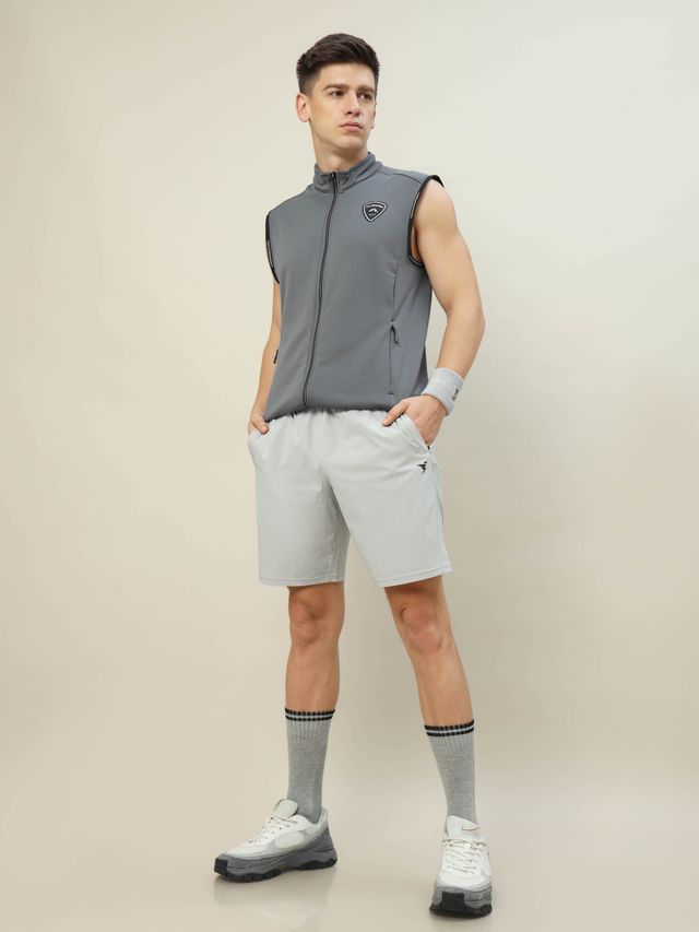 Technosport Men Poly Solid Relax Fit Sports Shorts with TECHNOLITE | Lunar Grey | XXL