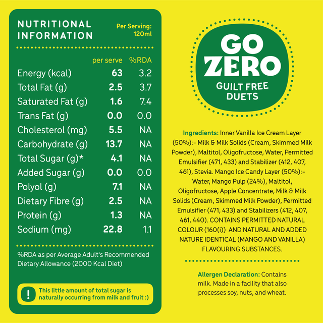 Go Zero Mango Duet Low Calorie Guilt Free Ice Cream Stick 60 ml Combo