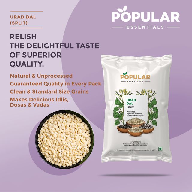 Popular Essentials Urad Dal Split (Un-Polished)(500gms) & Popular Essentials Toor Dal (Un-Polished)(500gms) Combo