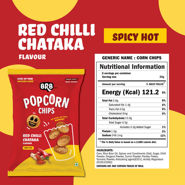 Brb Popcorn Chips Red Chilli Chataka Flavour