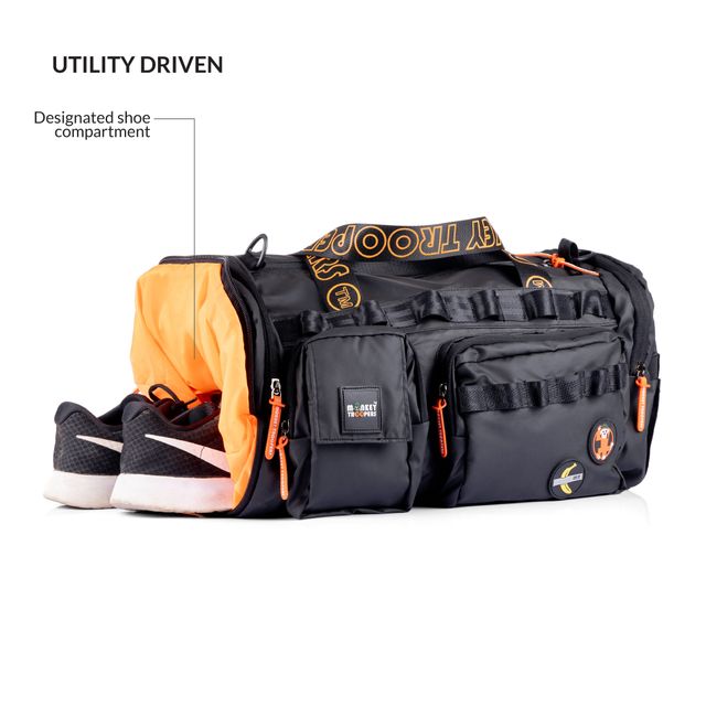 MONKEY TROOPERS Spidey Duffle - 30 L | Water-Resistant | Quick-Access Pockets - Black