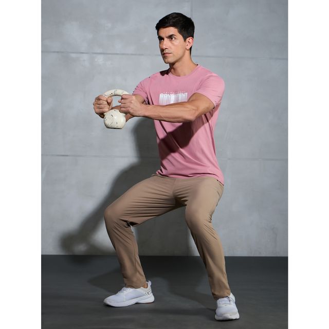 Technosport Men's Poly Printed Slim Fit Round Neck Sports T-shirt | Dusty Rose - S