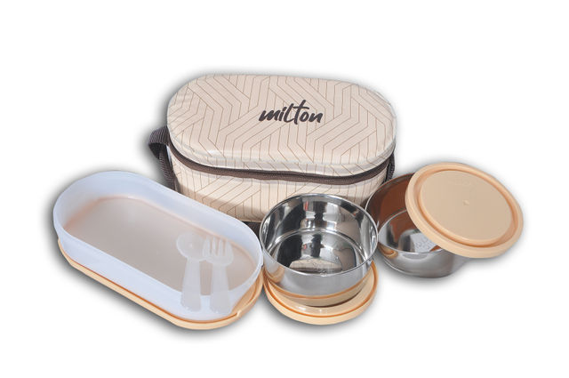 Milton Executive Lunch Insulated Tiffin, 2 Round Containers, 280 Ml Each, 1 Oval Container, 450 Ml (Colour May Vary)