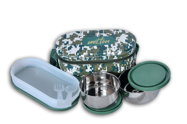 Milton Executive Lunch Insulated Tiffin, 2 Round Containers, 280 Ml Each, 1 Oval Container, 450 Ml (Colour May Vary)