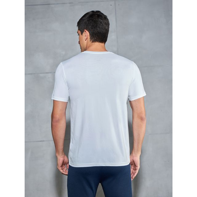 Technosport Men's Poly Printed Slim Fit Round Neck Sports T-shirt | White - M