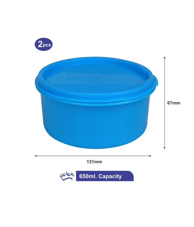 Princeware Store Fresh Round Container Set of 2 Pieces 650 ml Each- Blue 1 pc X 2 Combo