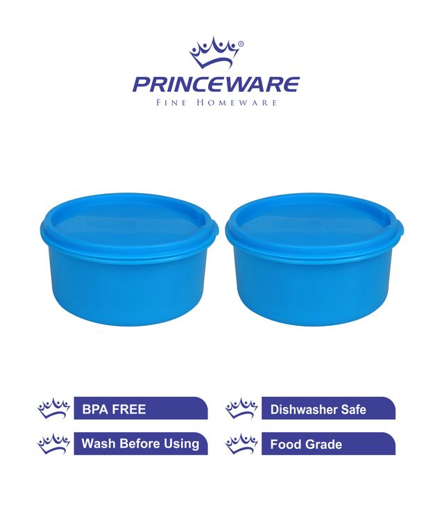 Princeware Store Fresh Round Container Set of 2 Pieces 650 ml Each- Blue 1 pc X 2 Combo