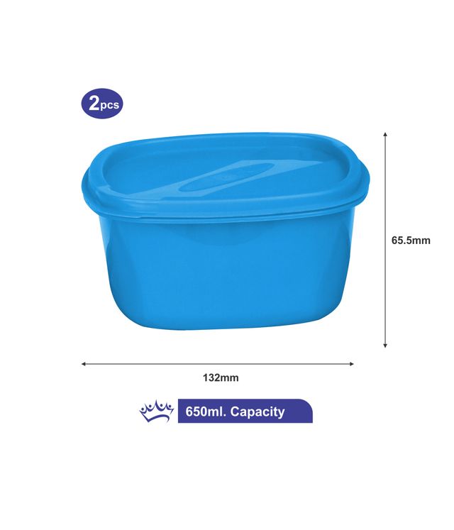 Princeware Store Fresh Square Container Set of 2 Pieces 650 ml Each- Blue
