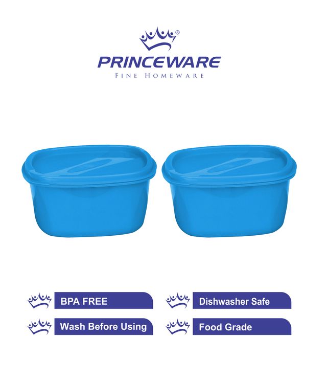 Princeware Store Fresh Square Container Set of 2 Pieces 650 ml Each- Blue