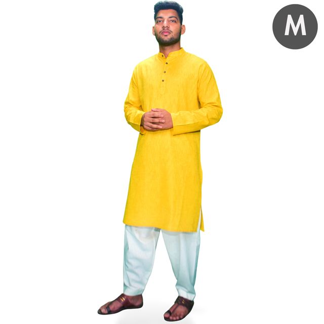 EQL Men's Cotton Linen Button Placket Long Kurta for Men | Turquoise Blue - M