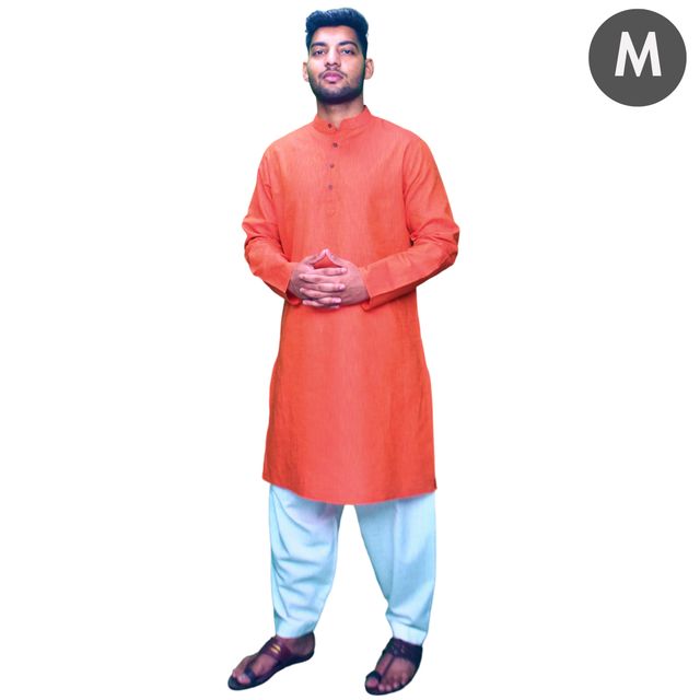 Eql Cotton Linen Long Kurta for Men | Red | M | Button Placket
