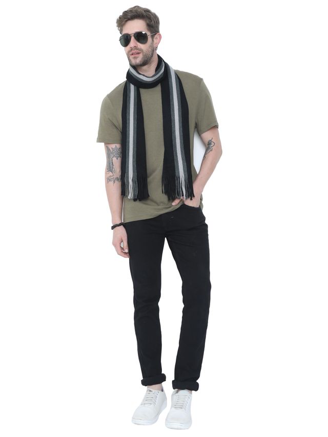 Fabseasons Unisex Acrylic Wool Muffler | Black - One Size