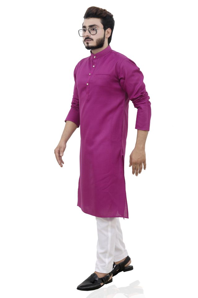 Tibra Collection Men Straight Kurta - Burgundy | Solid | Cotton Blend | XXL