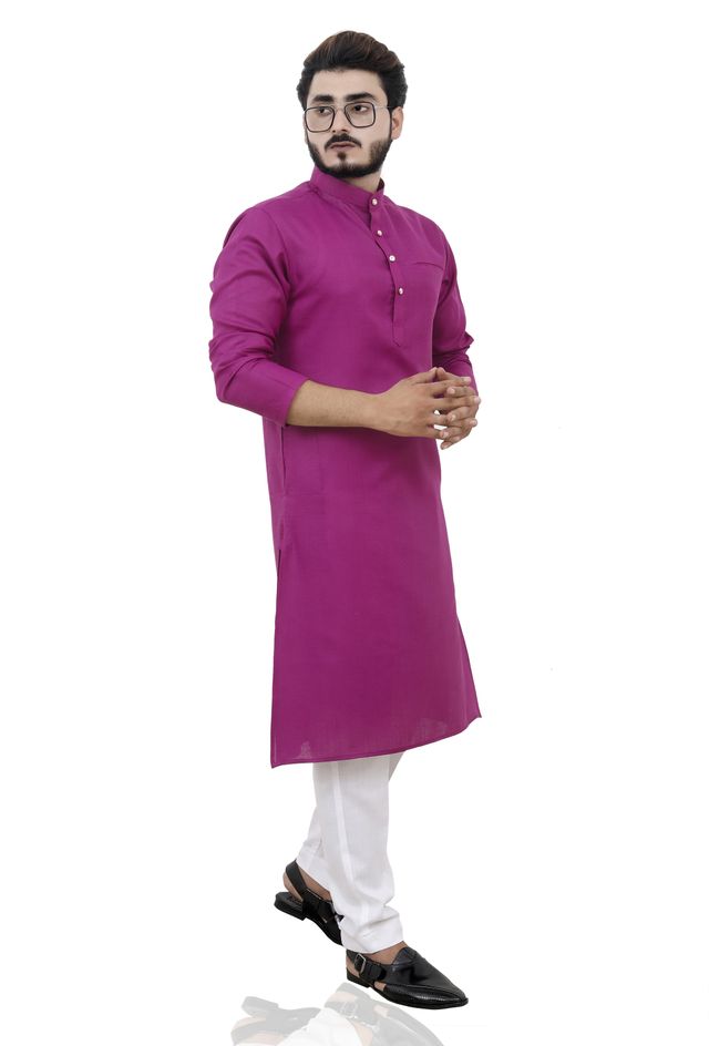 Tibra Collection Men Straight Kurta - Burgundy | Solid | Cotton Blend | XXL