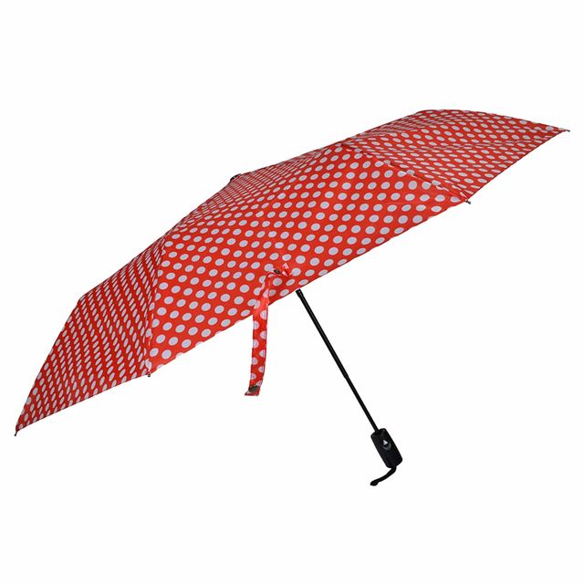 Fendo Bobby 3 Fold Auto Open 23.5 Inch Sun & Rainproof Regular Umbrella For Men & Women | Red Dots