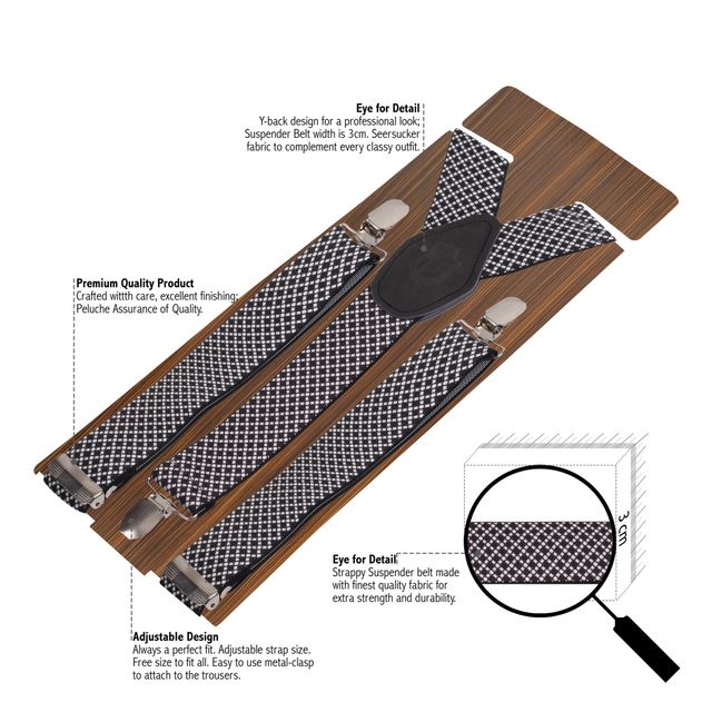 Peluche Men's Patterned Elastic Suspenders | Black - Free Size