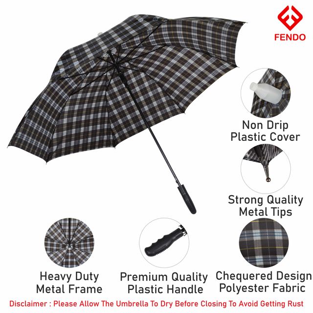 Fendo 23 inch Checks Straight Auto Open Umbrella Assoreted