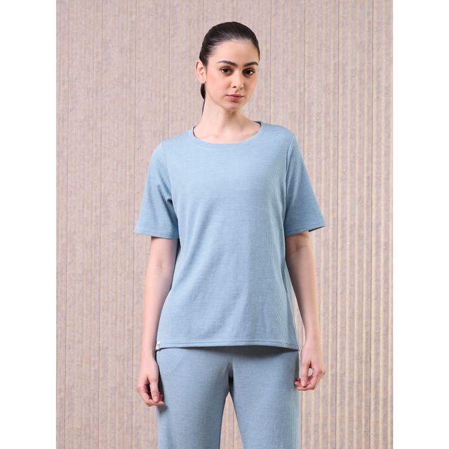 Technosport Women's Relaxed Fit Round Neck T-shirt with DOUBLE COOL - Scal Blue Melange L