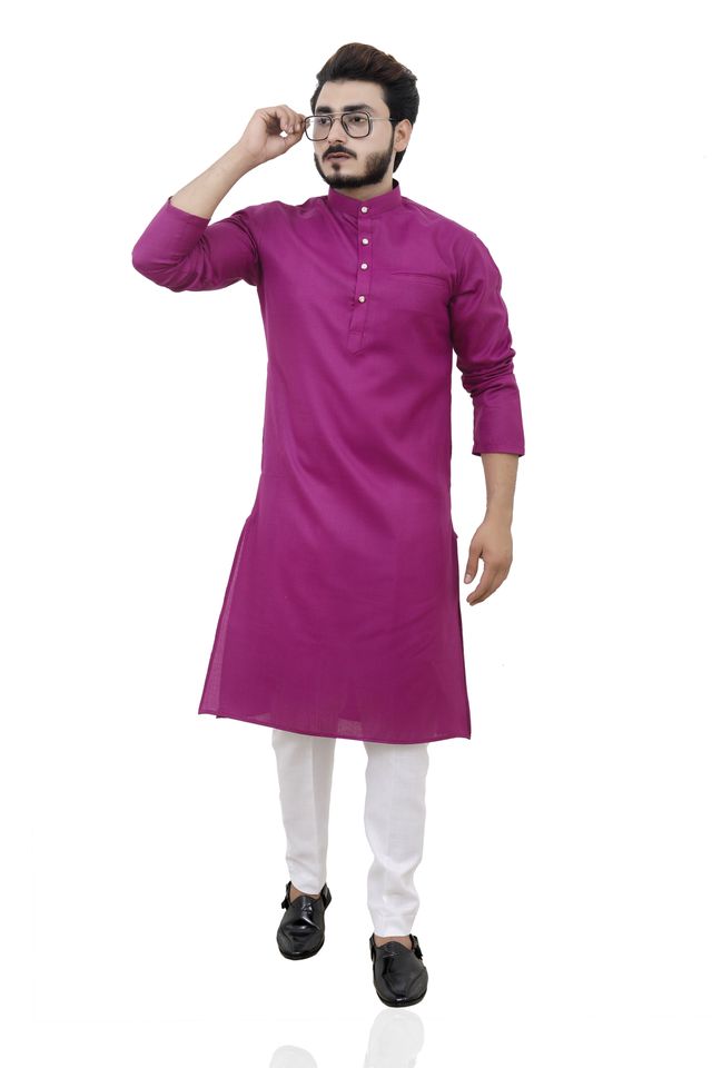 Tibra Collection Men Straight Kurta - Burgundy | Solid | Cotton Blend | XXL