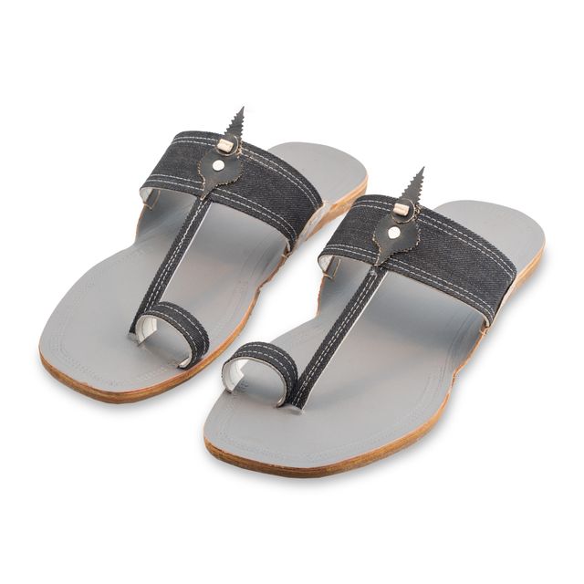 Korakari DenimCharm Kolhapuri Chappal for Men Grey | UK9