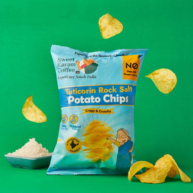 Sweet Karam Coffee Tuticorin Rock Salt Potato Chips - No Palm Oil (60g) & Sweet Karam Coffee Kerala Nendran Banana Chips (65g) Combo