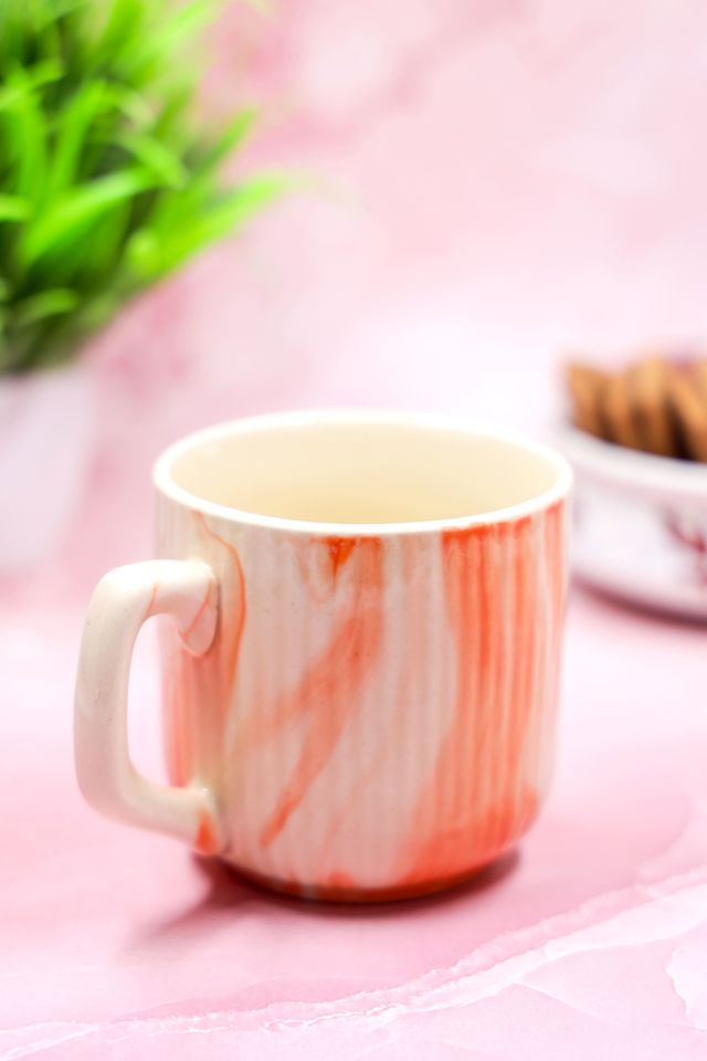 BAY6 Stoneware Italian Milk & Coffee Mug - White & Orange - 250 ML