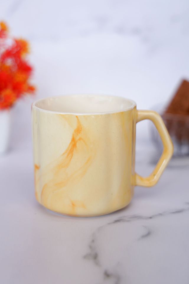 BAY6 Stoneware Italian Milk & Coffee Mug - White & Orange - 250 ML