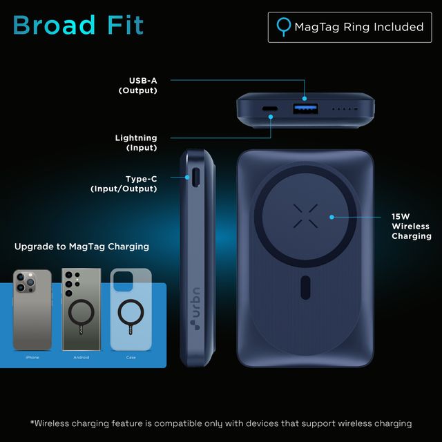 URBN 10000 mAh Kick Stand Wireless Magsafe Power Bank (Blue)
