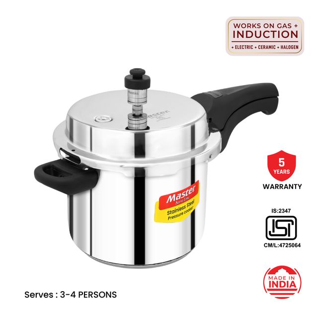 Master Smart Stainless Steel Outer Lid Pressure Cooker 3L, Gas And Induction Stove Compatible